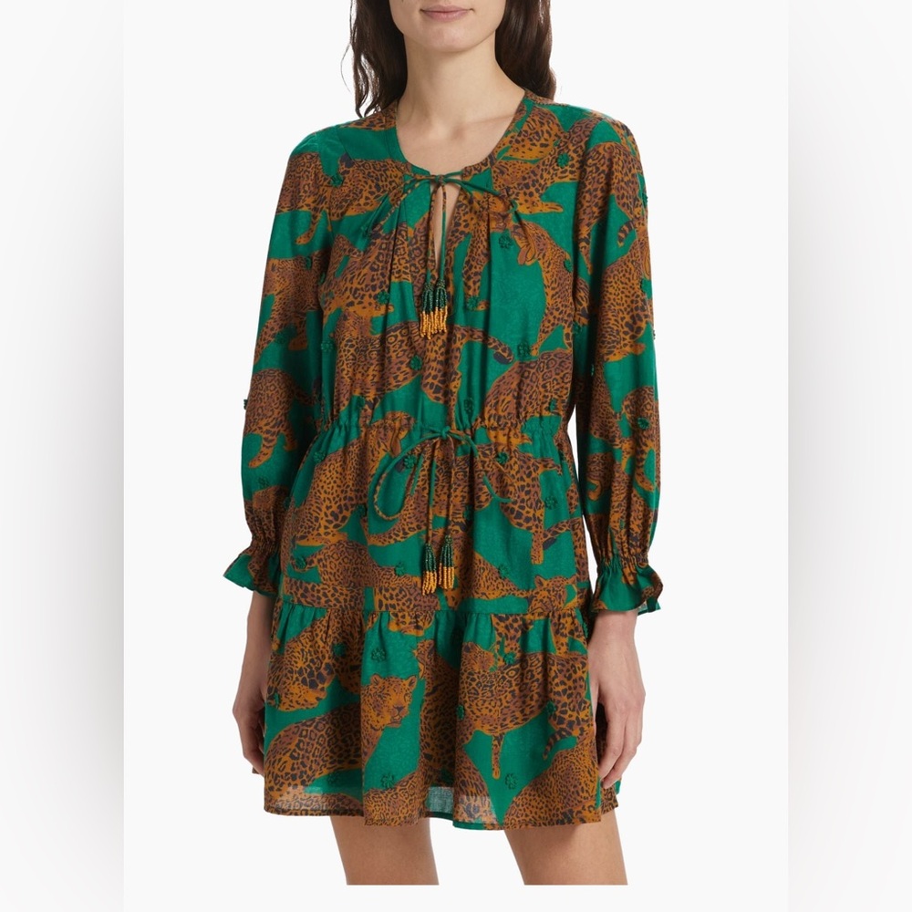 NWT Farm Rio Artsy Leopards Cotton Tie-Waist minidress
